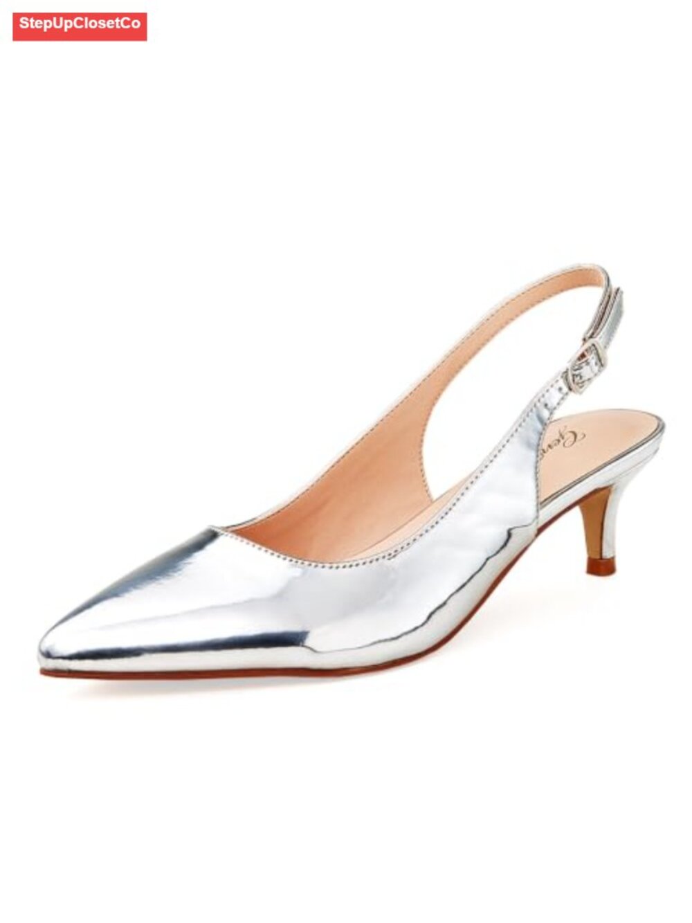 Kitten Heels Slingback Pumps Pointed Toe 2 Inch Low Heel Comfortable Buckle